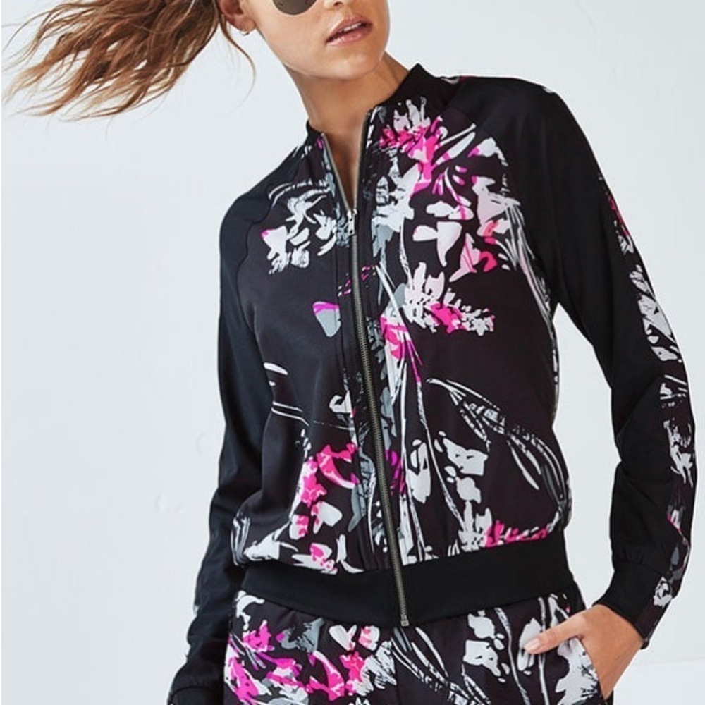 Fabletics Bev Bomber Jacket XL Pretty Punk Print Black Zip Up Athleisure Sporty